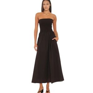 XiRENA Finnian Dress NWT Strapless Maxi Dress Poplin Skirt Black